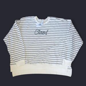 Torrid Women's White and Navy Striped Ciao Sweatshirt SZ 2X NWT
